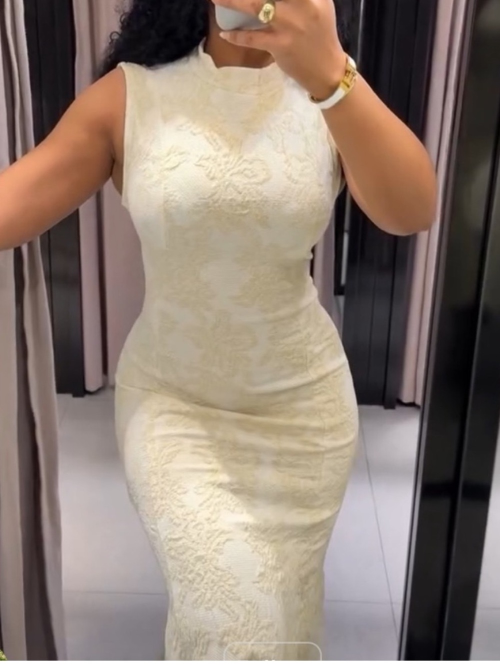 Zara Cream Jacquard Midi Dress